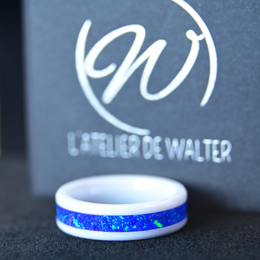 Bague "La Belle Bleue" - Céramique Blanche