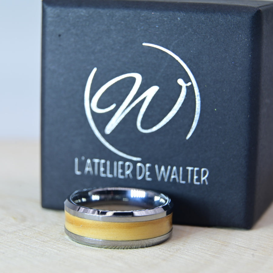 Bague avec Bois d'Olivier - Tungstène