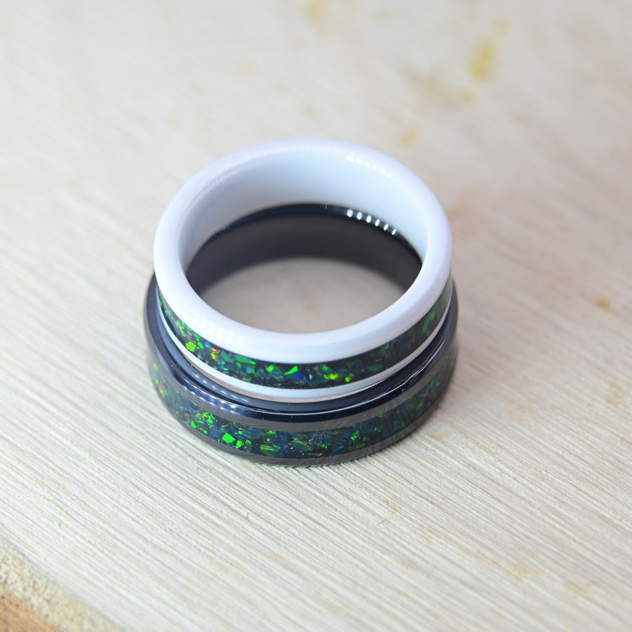 Bague "Éclat Verdoyant" - Céramique Blanche