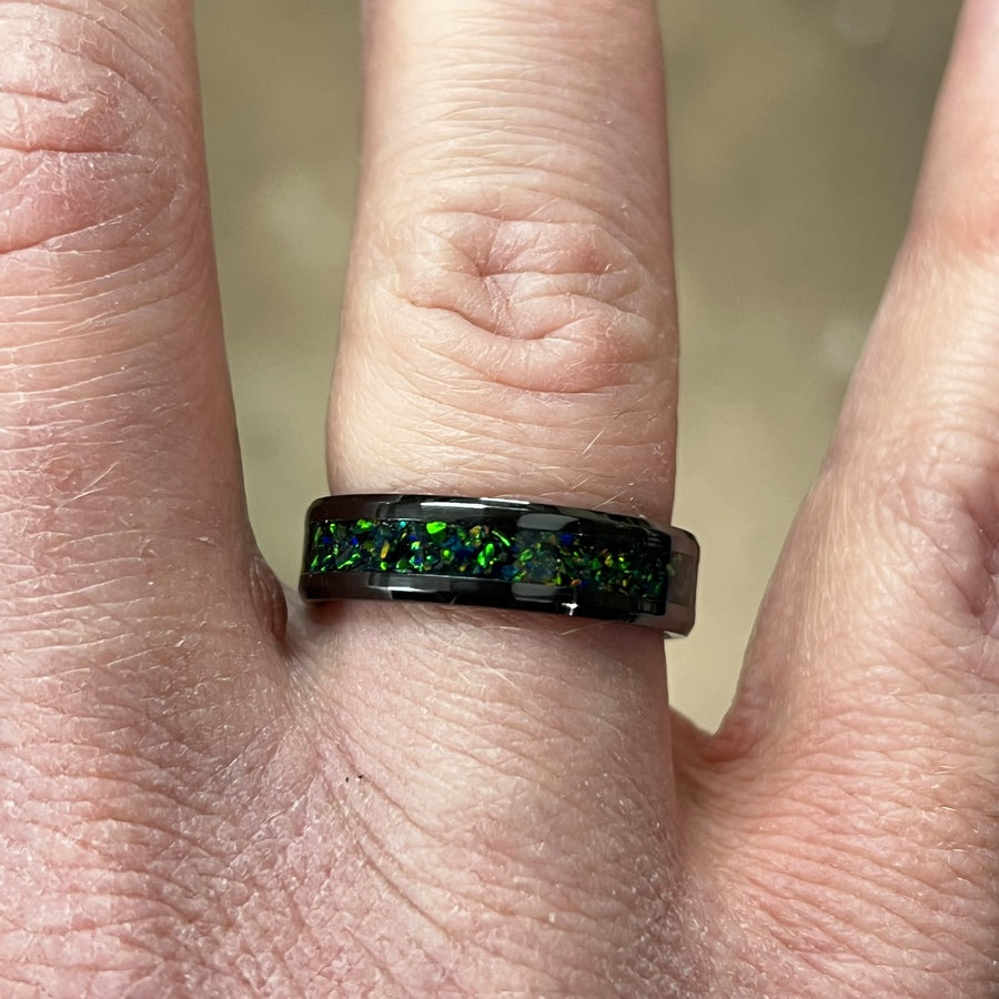 Bague "Éclat Verdoyant" - Céramique Noire