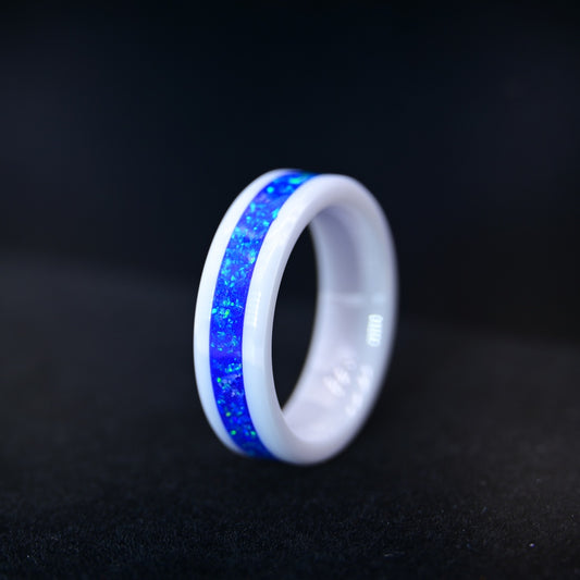 Bague "La Belle Bleue" - Céramique Blanche