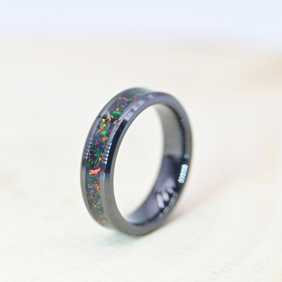 Bague Personnalisée en Opale - Céramique Noire