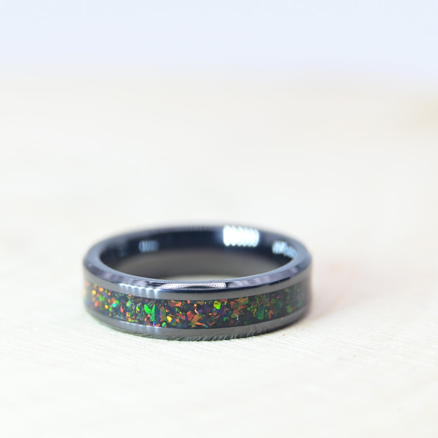 Bague Personnalisée en Opale - Céramique Noire