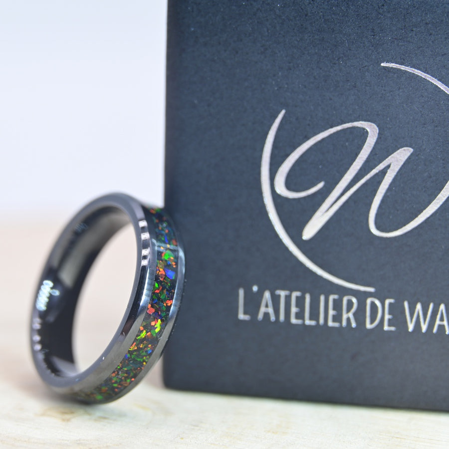 Bague Personnalisée en Opale - Céramique Noire