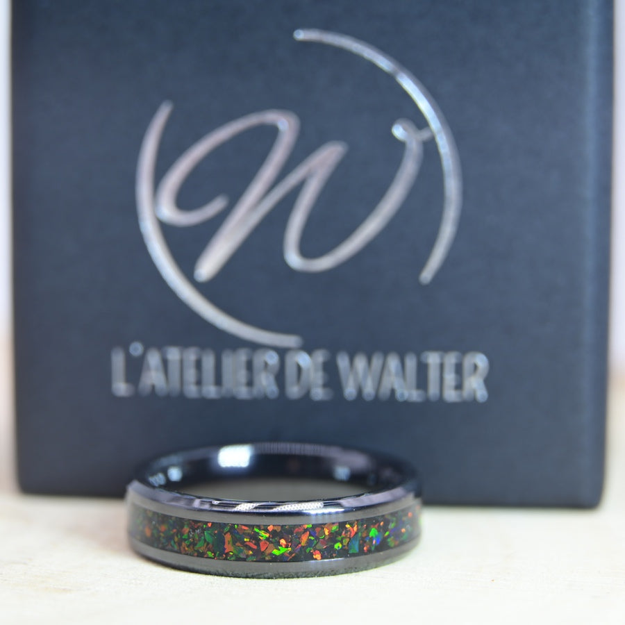 Bague Personnalisée en Opale - Céramique Noire