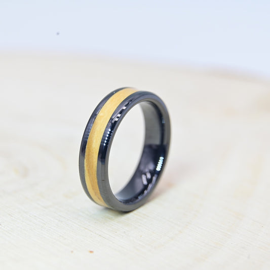 Bague avec Bois d'Olivier - Céramique Noire