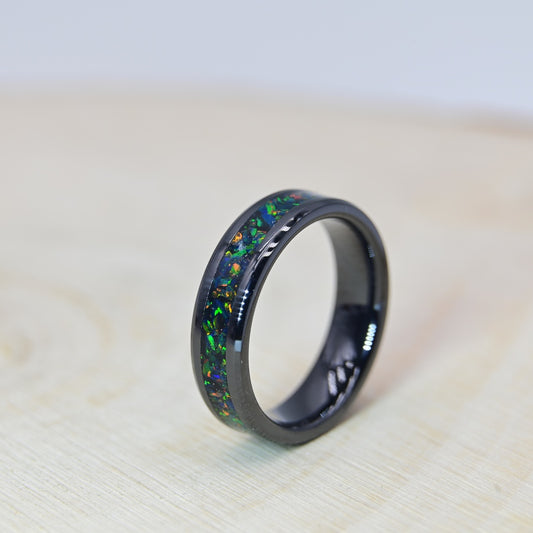 Bague "Éclat Verdoyant" - Céramique Noire