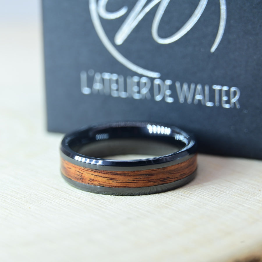 Bague avec Bois de Palissandre - Céramique Noire