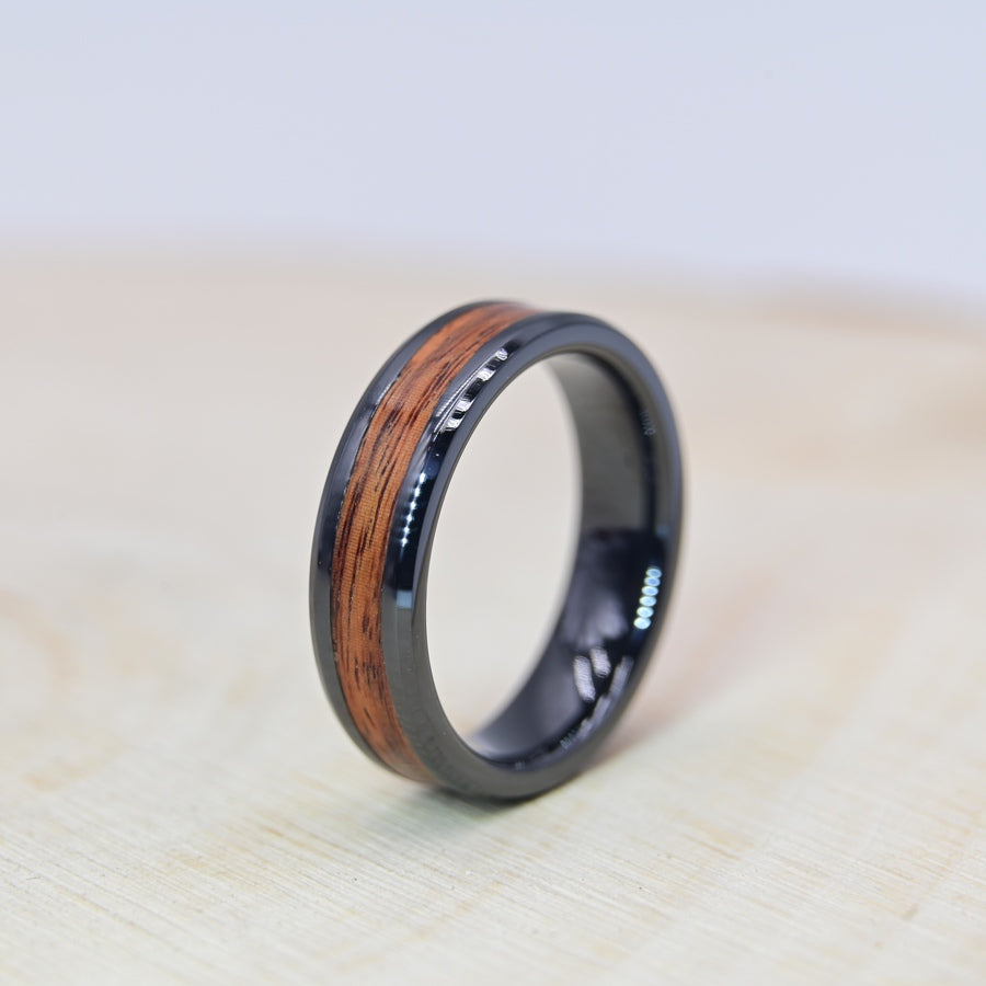 Bague avec Bois de Palissandre - Céramique Noire