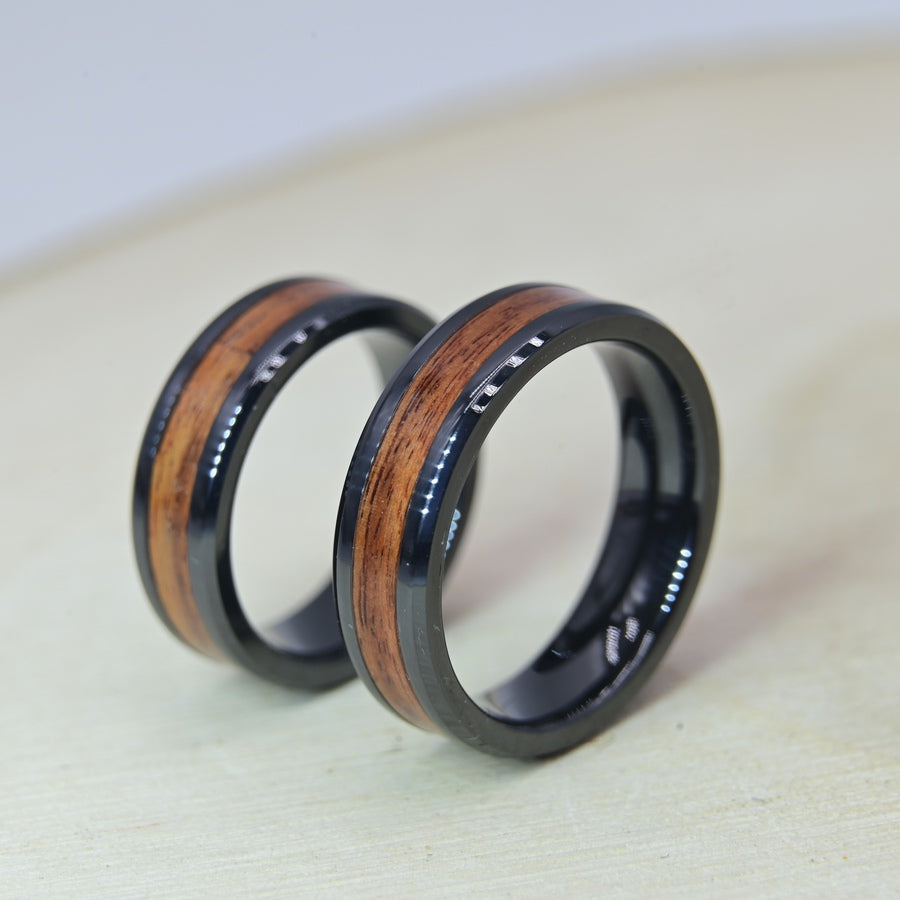 Bague avec Bois de Palissandre - Céramique Noire