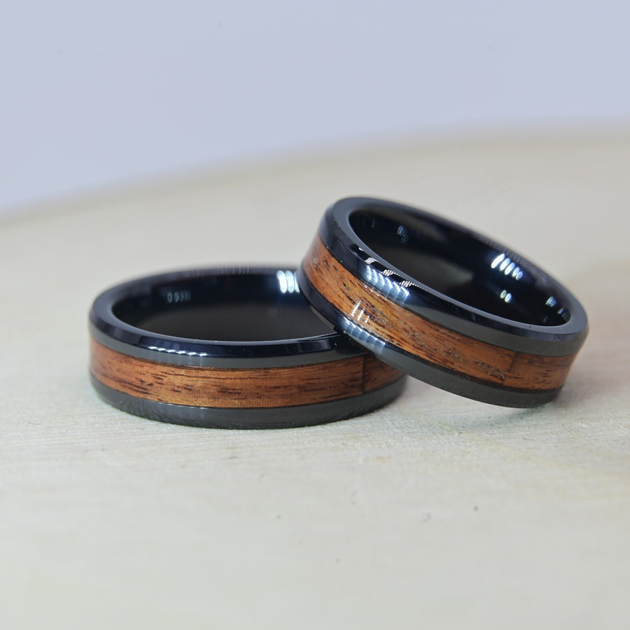 Bague avec Bois de Palissandre - Céramique Noire