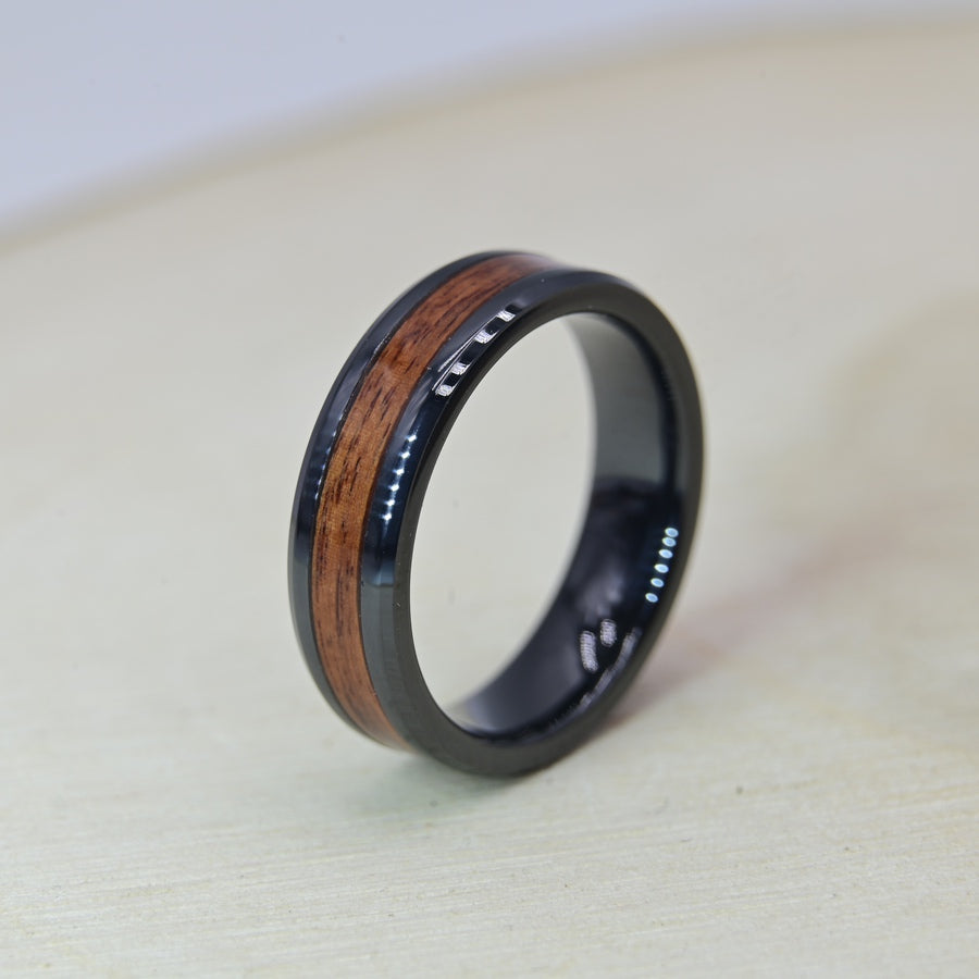 Bague avec Bois de Palissandre - Céramique Noire
