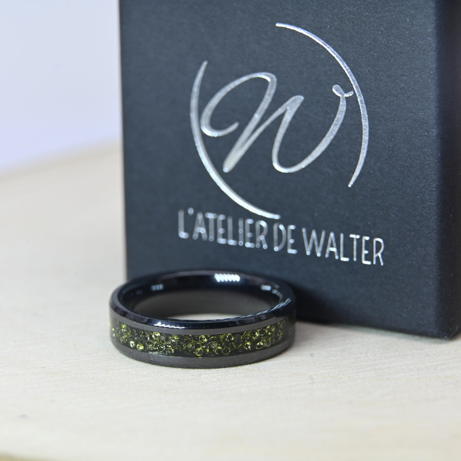 Bague Zircon Péridot - Céramique Noire