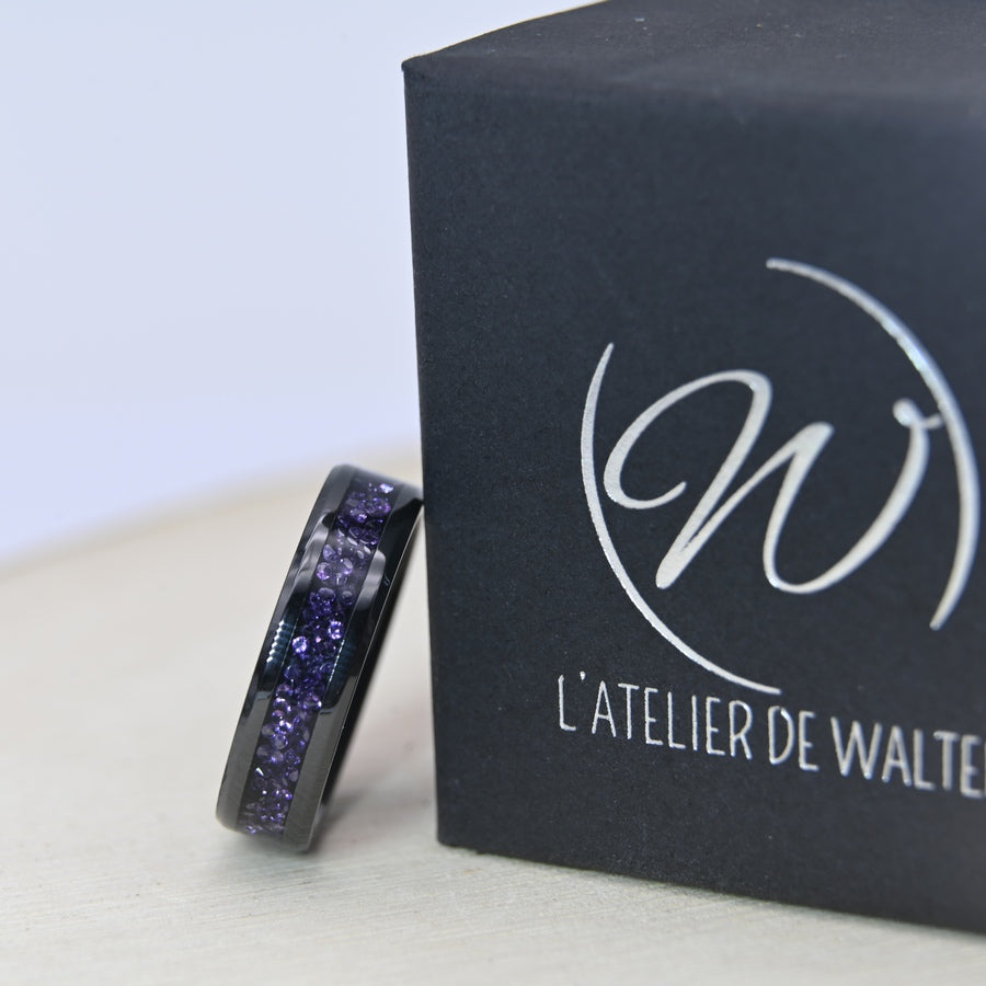 Bague Zircon Améthyste - Céramique Noire
