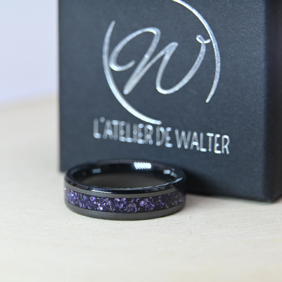 Bague Zircon Améthyste - Céramique Noire