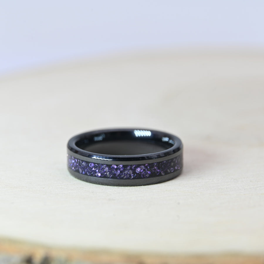 Bague Zircon Améthyste - Céramique Noire