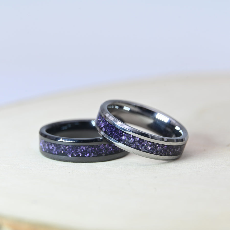 Bague Zircon Améthyste - Céramique Noire