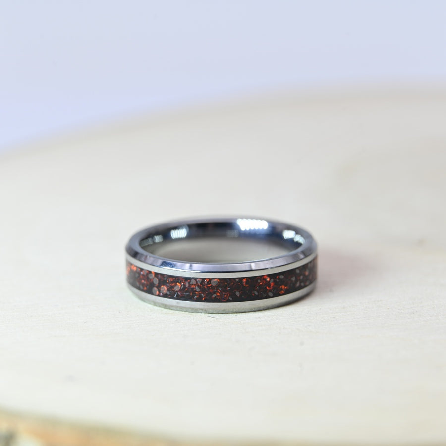 Bague Zircon Rouge - Tungstène
