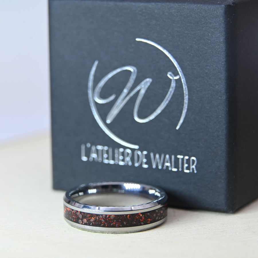 Bague Zircon Rouge - Tungstène
