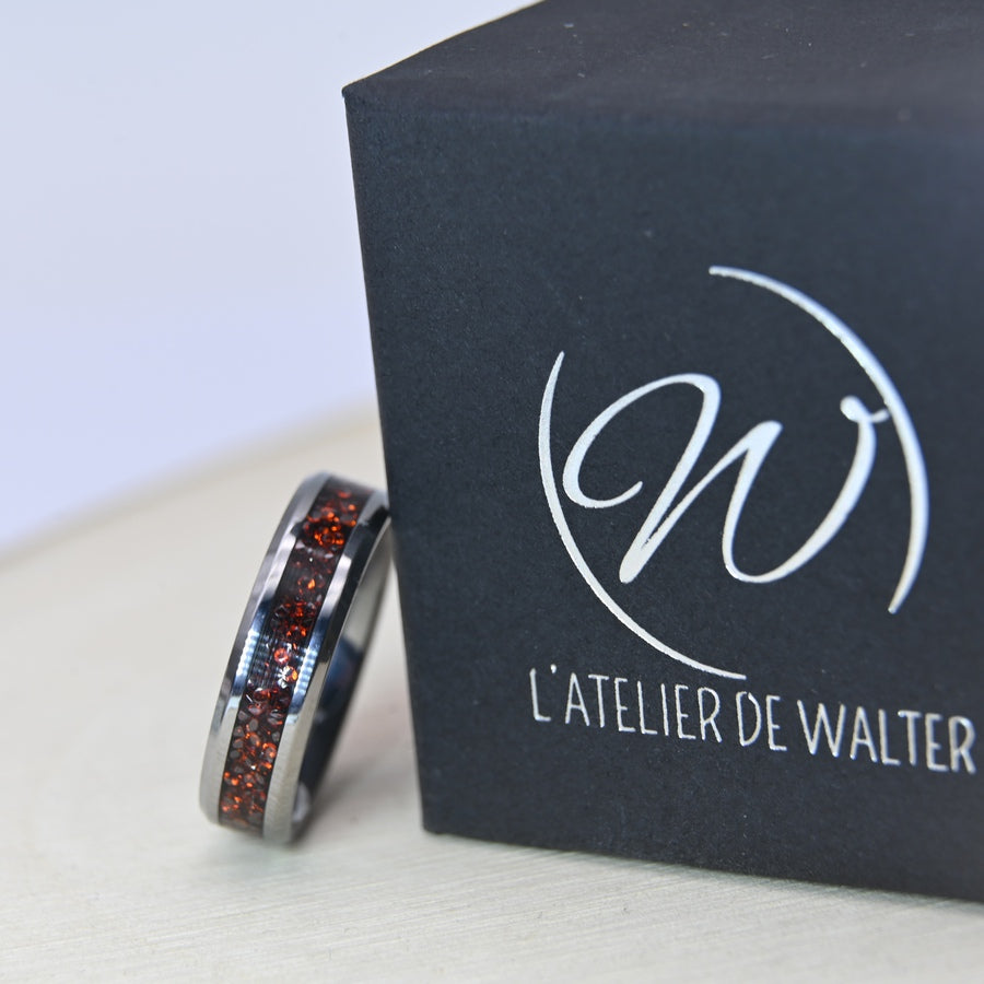 Bague Zircon Rouge - Tungstène