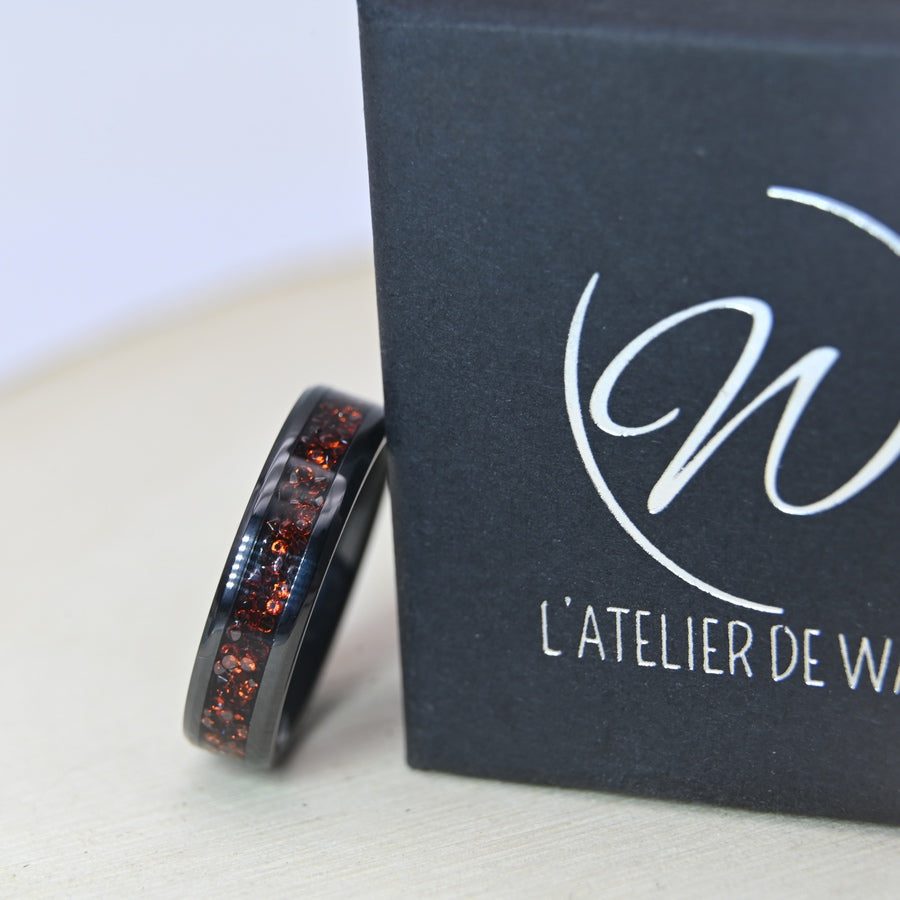 Bague Zircon Rouge - Céramique Noire
