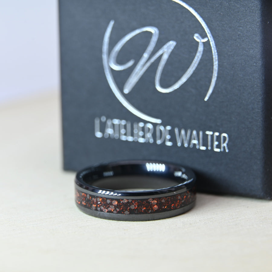 Bague Zircon Rouge - Céramique Noire