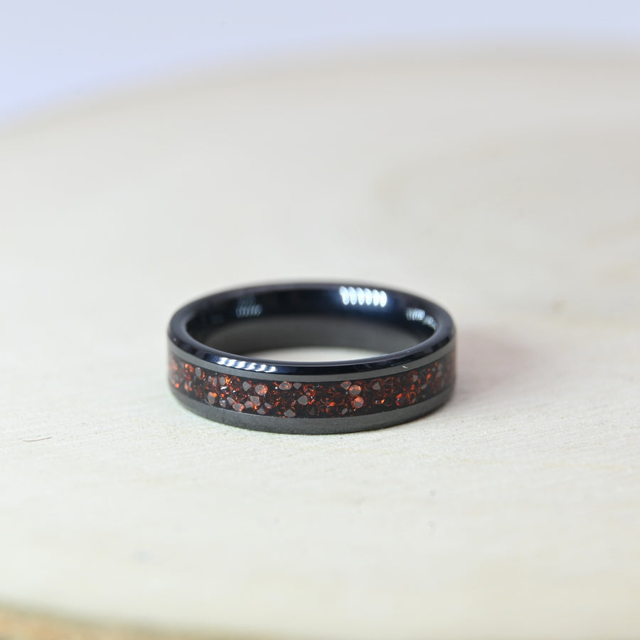 Bague Zircon Rouge - Céramique Noire
