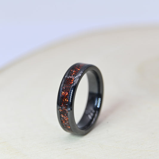 Bague Zircon Rouge - Céramique Noire