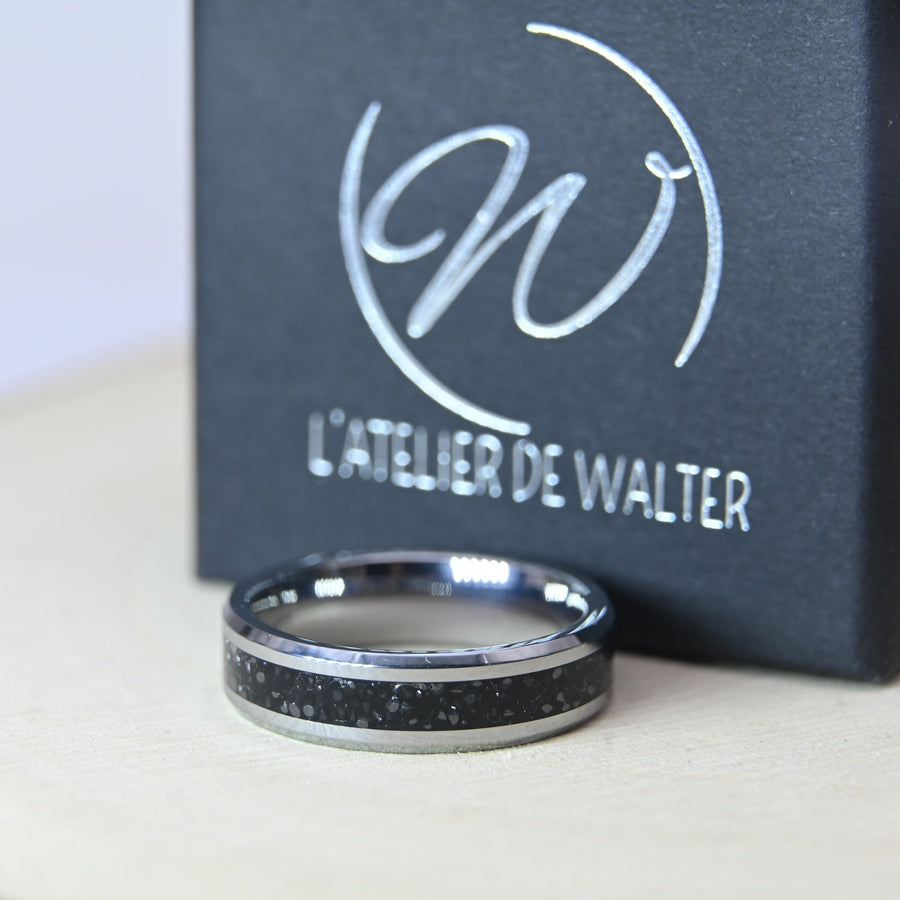Bague Zircon Noir - Tungstène