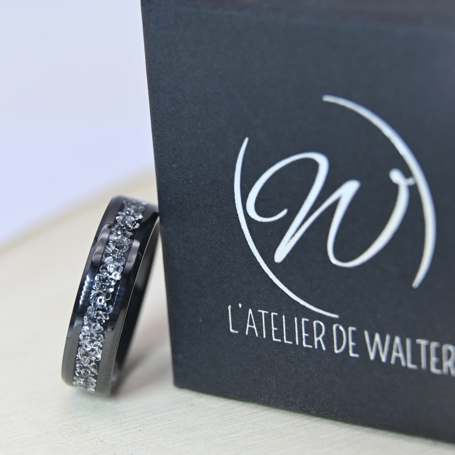 Bague Zircon Blanc - Céramique Noire