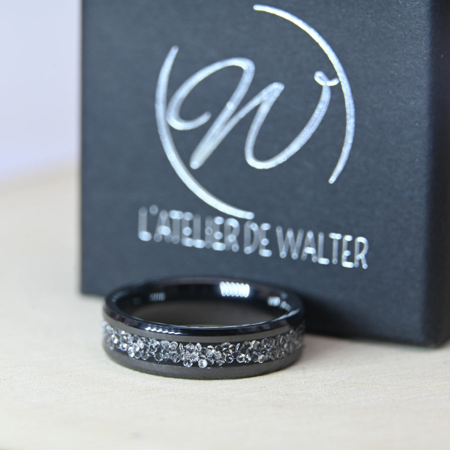 Bague Zircon Blanc - Céramique Noire