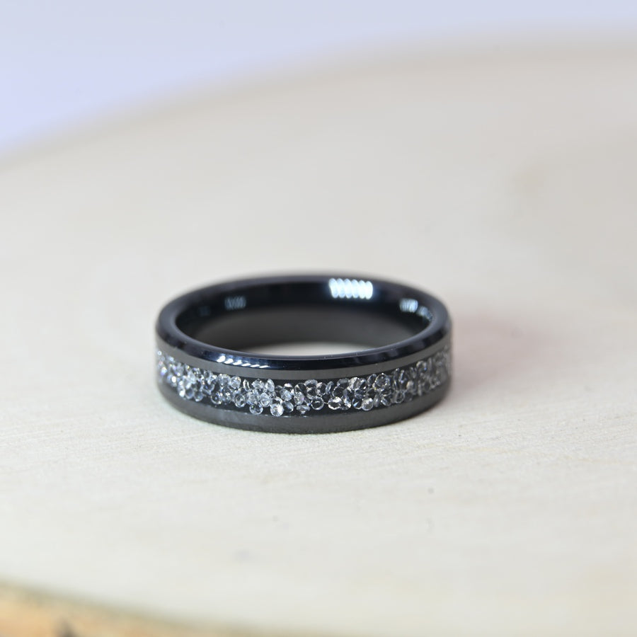 Bague Zircon Blanc - Céramique Noire