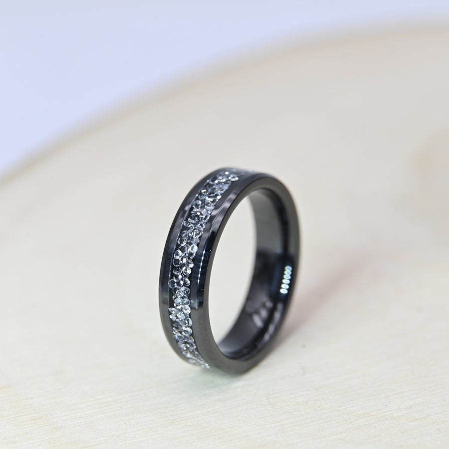 Bague Zircon Blanc - Céramique Noire